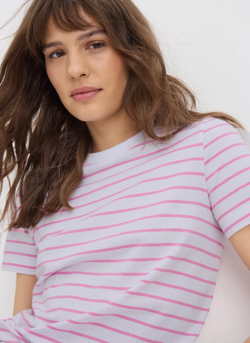 Matalan Pink Stripe Crew Neck T-Shirt