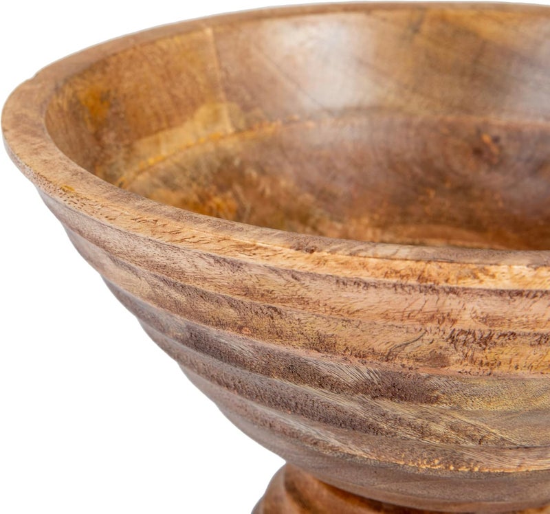 Creative Co-op Boho Wood Pedestal Serving Bowl, Light Brown Finish - Image 5