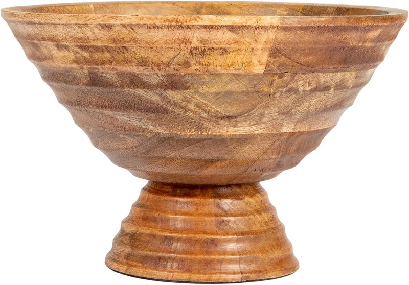 Creative Co-op Boho Wood Pedestal Serving Bowl, Light Brown Finish - Image 3