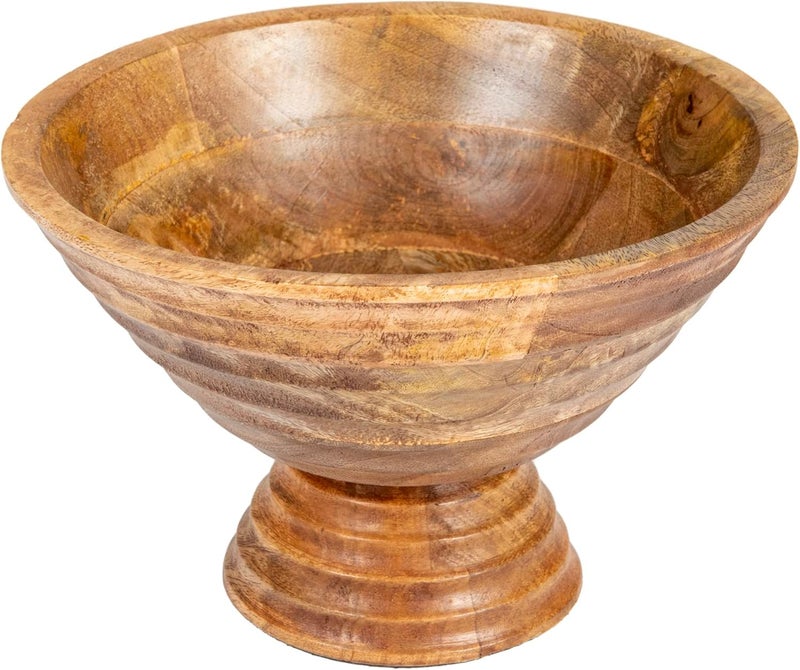 Creative Co-op Boho Wood Pedestal Serving Bowl, Light Brown Finish - Image 1