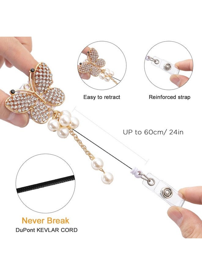 HASFINE 5 Pack Crystal Badge Holders Retractablehandmade Bling Rhinestone Cartoon Butterfly And Bee Id Name Badge Reel With Alligator Clip For Workers Nurses Teachers - Image 3