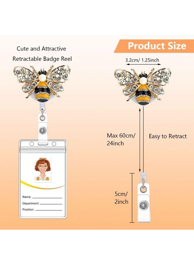 HASFINE 5 Pack Crystal Badge Holders Retractablehandmade Bling Rhinestone Cartoon Butterfly And Bee Id Name Badge Reel With Alligator Clip For Workers Nurses Teachers - Image 5