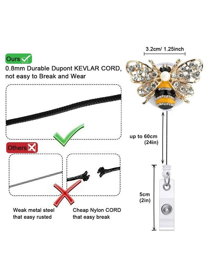HASFINE 5 Pack Crystal Badge Holders Retractablehandmade Bling Rhinestone Cartoon Butterfly And Bee Id Name Badge Reel With Alligator Clip For Workers Nurses Teachers - Image 4