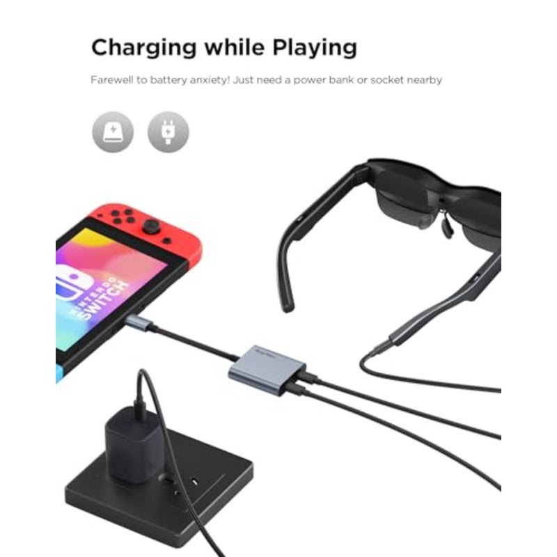 محول شحن USB-C إلى النظارات، الشحن والتشغيل، متوافق مع Switch 2، ROG Ally، PS4/5، Xbox، Mac mini، الكمبيوتر المحمول، يدعم شحن 100W PD ومتوافق 4K@60 هرتز - Image 2