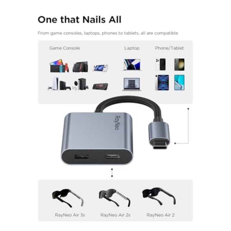 محول شحن USB-C إلى النظارات، الشحن والتشغيل، متوافق مع Switch 2، ROG Ally، PS4/5، Xbox، Mac mini، الكمبيوتر المحمول، يدعم شحن 100W PD ومتوافق 4K@60 هرتز - Image 3