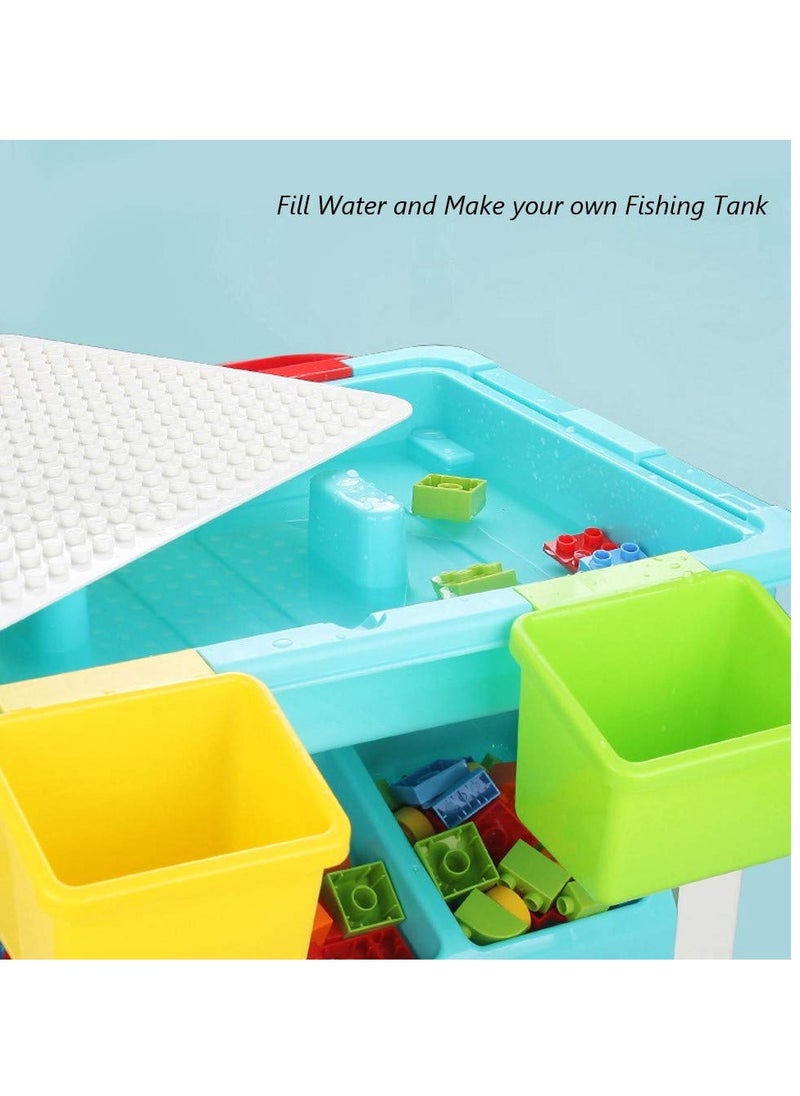 XiuWoo - 3 in 1 activity and block table, toys table, 69 blocks lego compatible, study table, water play table, sand table, multipurpose table,boys girl kids furniture, sensory play, homeschooling, 69 blocks - Image 1