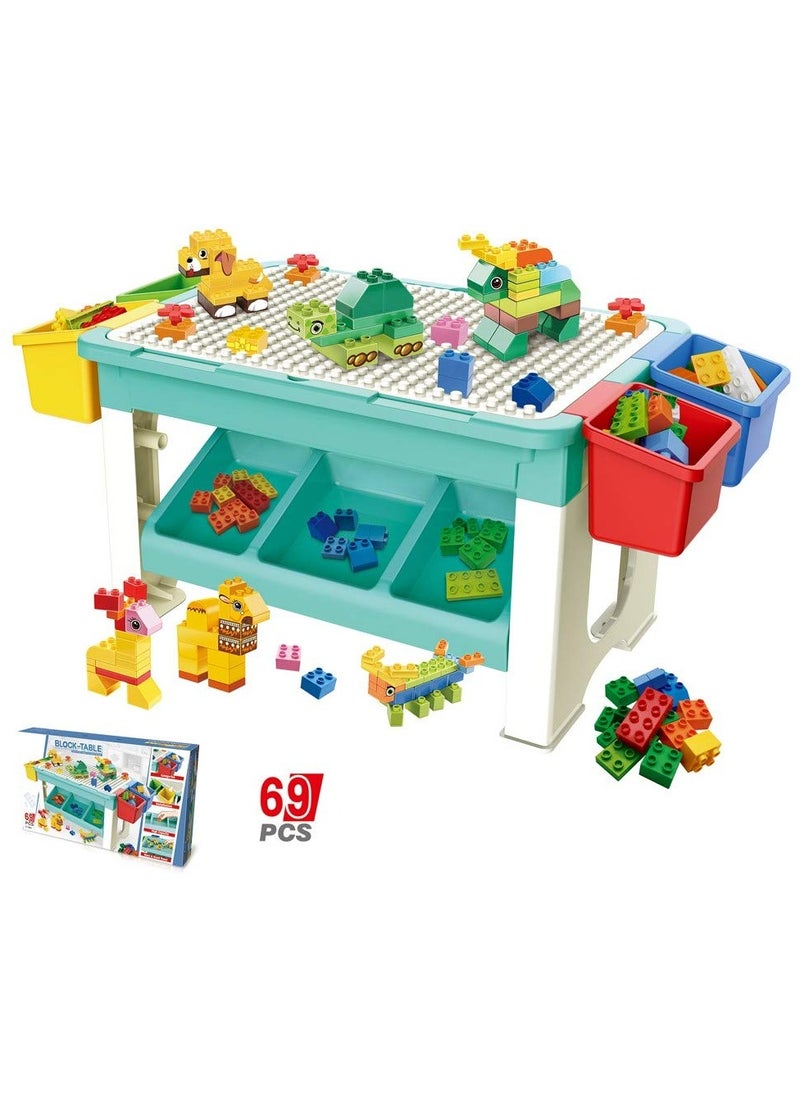 XiuWoo - 3 in 1 activity and block table, toys table, 69 blocks lego compatible, study table, water play table, sand table, multipurpose table,boys girl kids furniture, sensory play, homeschooling, 69 blocks - Image 1
