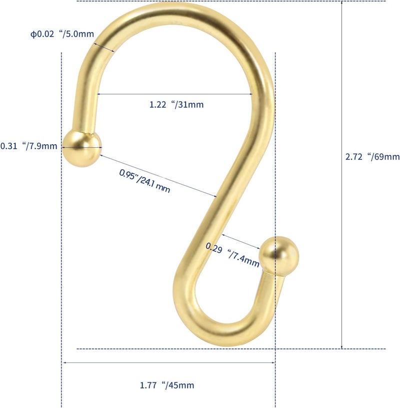 UNCONSIL 24PCS Metal Shower Curtain Hooks，Rust Resistant S Shaped Hooks Hangers for Shower Curtains, Kitchen Utensils, Clothing, Towels, etc.(Gold) - Image 5