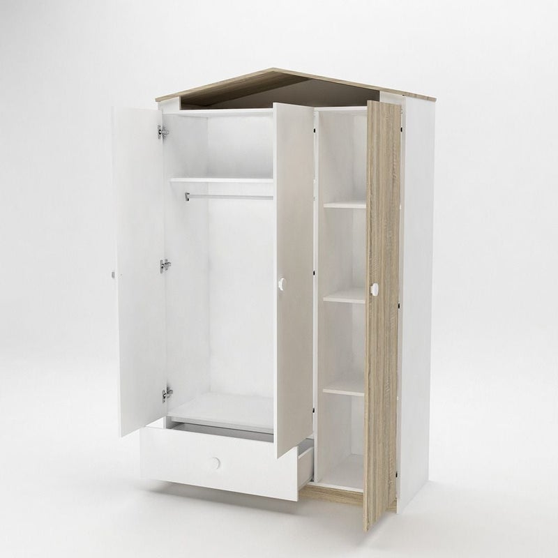 DANUBE HOME Stanley V2 3 Door Wardrobe With 1Drawer | Sturdy Closet Clothes Storage Cupboard | Modern Design Space Saving Swing Door Cabinet For Bedroom L120.9xW50xH195cm-Sonoma Oak & White - Image 2