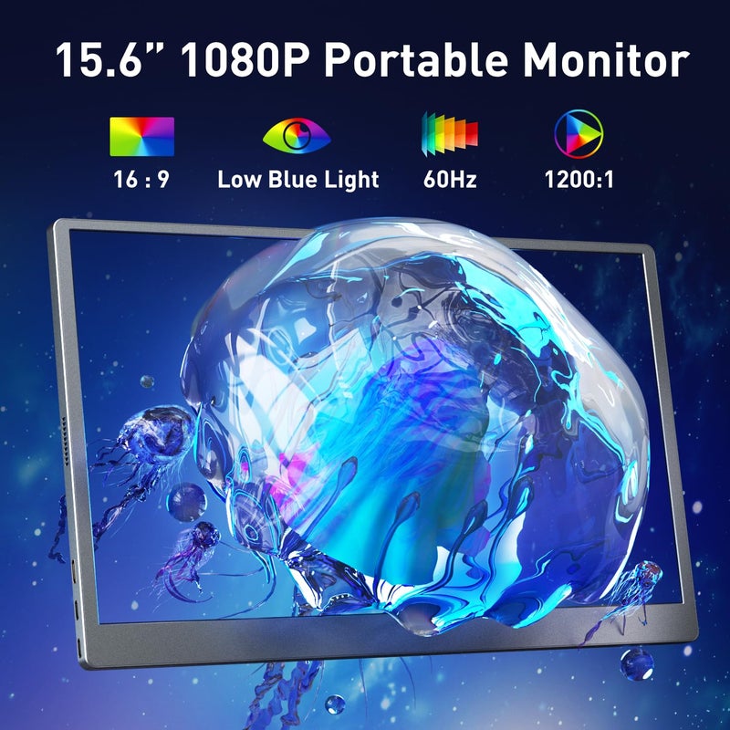 cocopar Portable Laptop Monitor 15.6 Inch 1080P FHD HDMI USB-C Travel Monitor for Laptop MacBook Surface PC Xbox PS5 w/Cover Case Speakers - Image 2