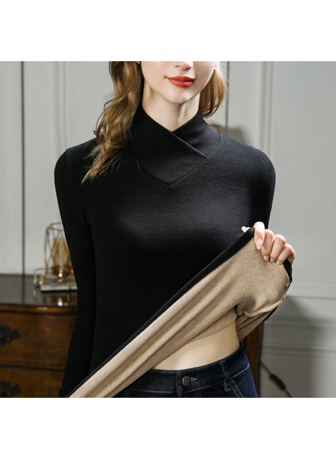 Cashmere Silk Velvet V-neck Base Shirt Women's Fall/winter New Women's Wear Fleece-lined Heating Warm Top