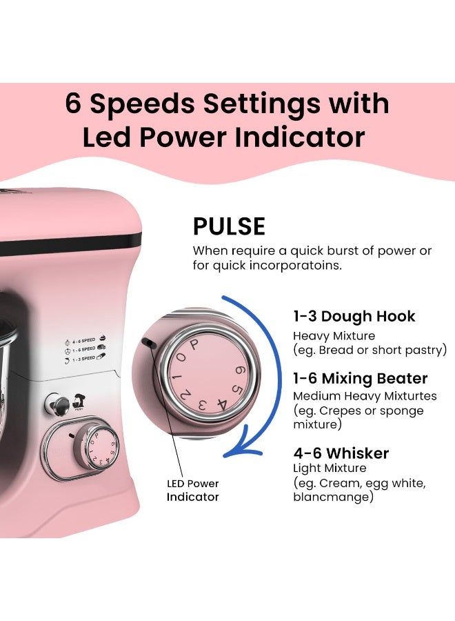 إنالسا INALSA Stand Mixer 1200W|Pure Copper Motor|5.4 L SS Bowl With Splash Guard|Accessories Included|Dishwasher Safe|Baking,Cake Mixer,Kneading-Kratos(Dual Pink) - Image 4