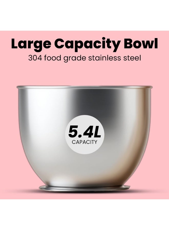 إنالسا INALSA Stand Mixer 1200W|Pure Copper Motor|5.4 L SS Bowl With Splash Guard|Accessories Included|Dishwasher Safe|Baking,Cake Mixer,Kneading-Kratos(Dual Pink) - Image 2