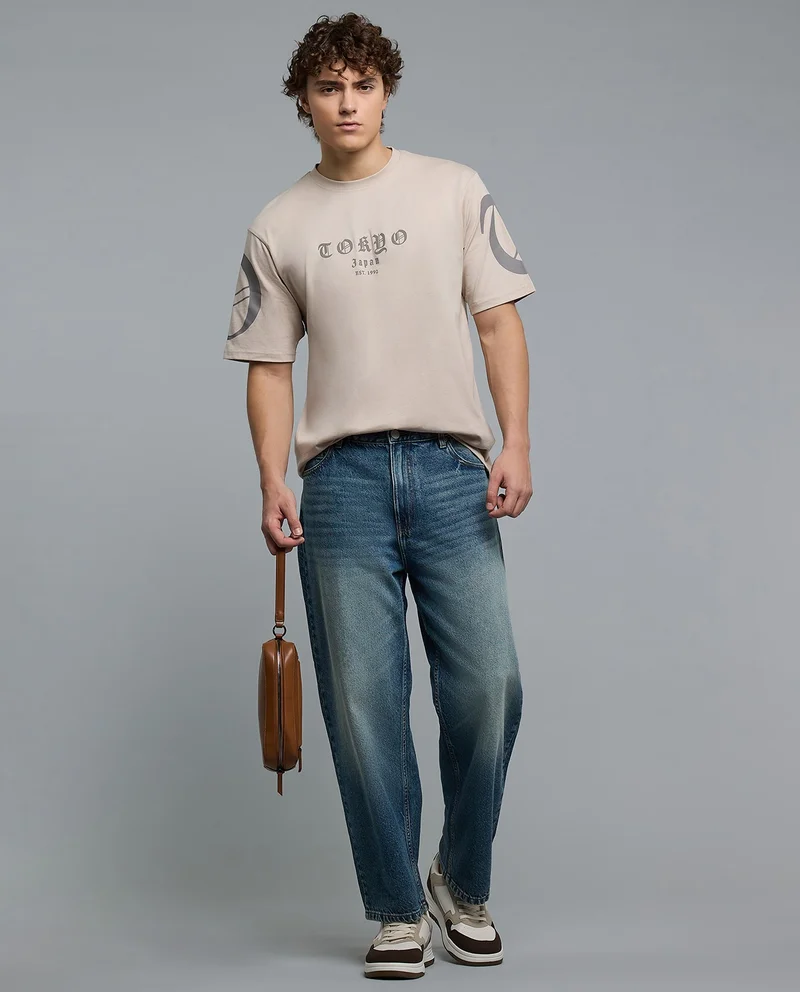 أر أند بي Faded Loose Fit Jeans with Button Closure