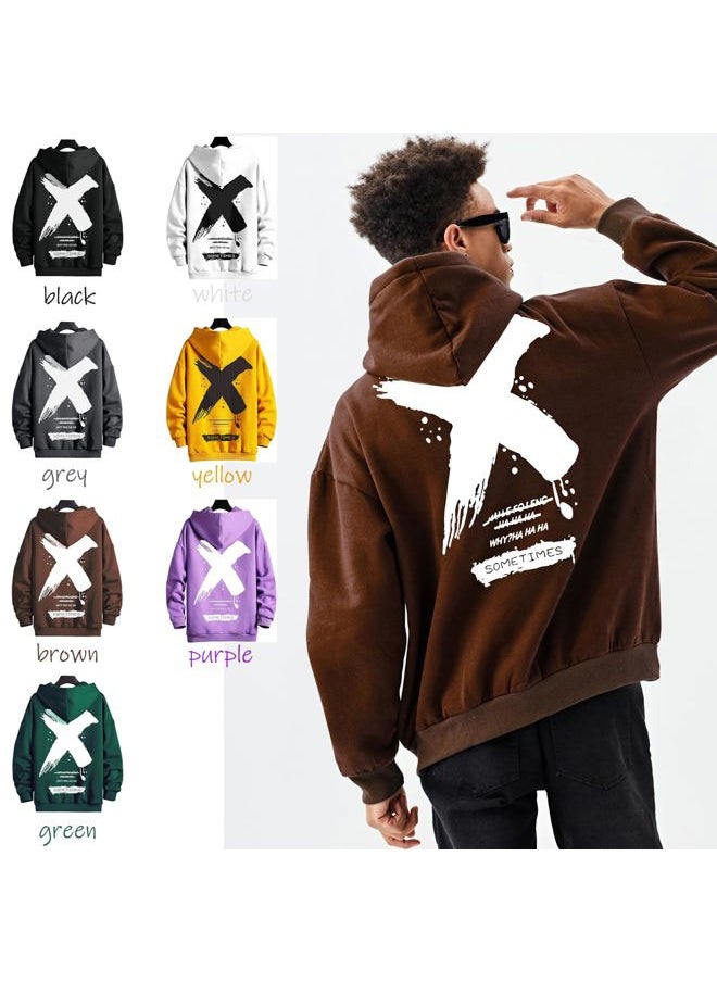 Moshtashio - Men's Hoodie Hip Hop Graphic Fleece Hooded Pullover Vintage Printed Long Sleeve Sweatshirt Unisex Streetwear Brown - Image 1