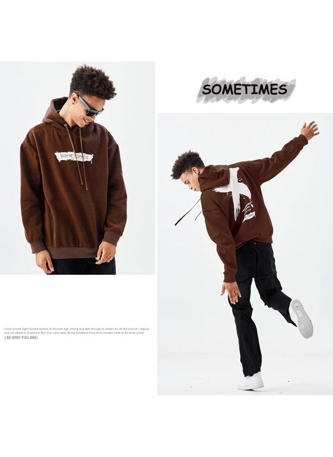 Moshtashio - Men's Hoodie Hip Hop Graphic Fleece Hooded Pullover Vintage Printed Long Sleeve Sweatshirt Unisex Streetwear Brown - Image 1