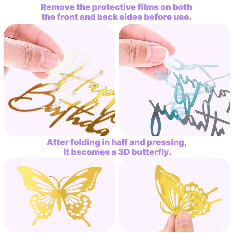 ZOYVUX Birthday Crown Cake Topper, Cake Decorations with Happy Birthday Cake Topper, Balls, Gold Butterflies, Corona Para Pastel for Women, Princess, Wedding Party Decor (Gold & Purple) - Image 5