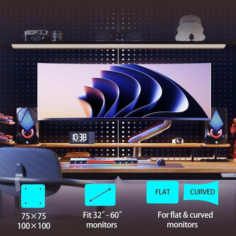 NB ERGONOMIC RGB Monitor Arm for 32 to 60 inch Ultrawide Curved Computer Screen, Heavy Duty Monitor Stand 49 inch Screens Max Load 20 kg, C-clamp & Grommet Installation VESA 75/100 mm (Purple) - Image 2