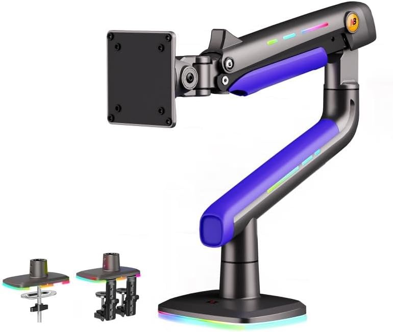 NB ERGONOMIC RGB Monitor Arm for 32 to 60 inch Ultrawide Curved Computer Screen, Heavy Duty Monitor Stand 49 inch Screens Max Load 20 kg, C-clamp & Grommet Installation VESA 75/100 mm (Purple) - Image 1