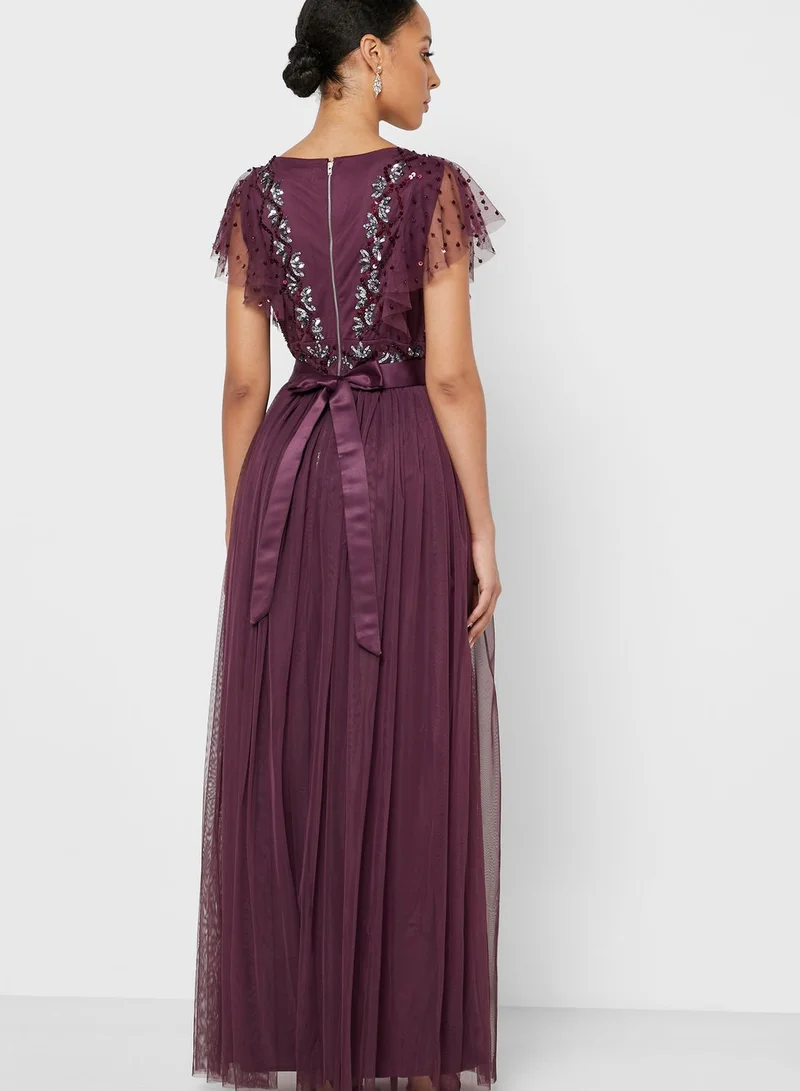 Maya Pleated Embellished Wrap Dress