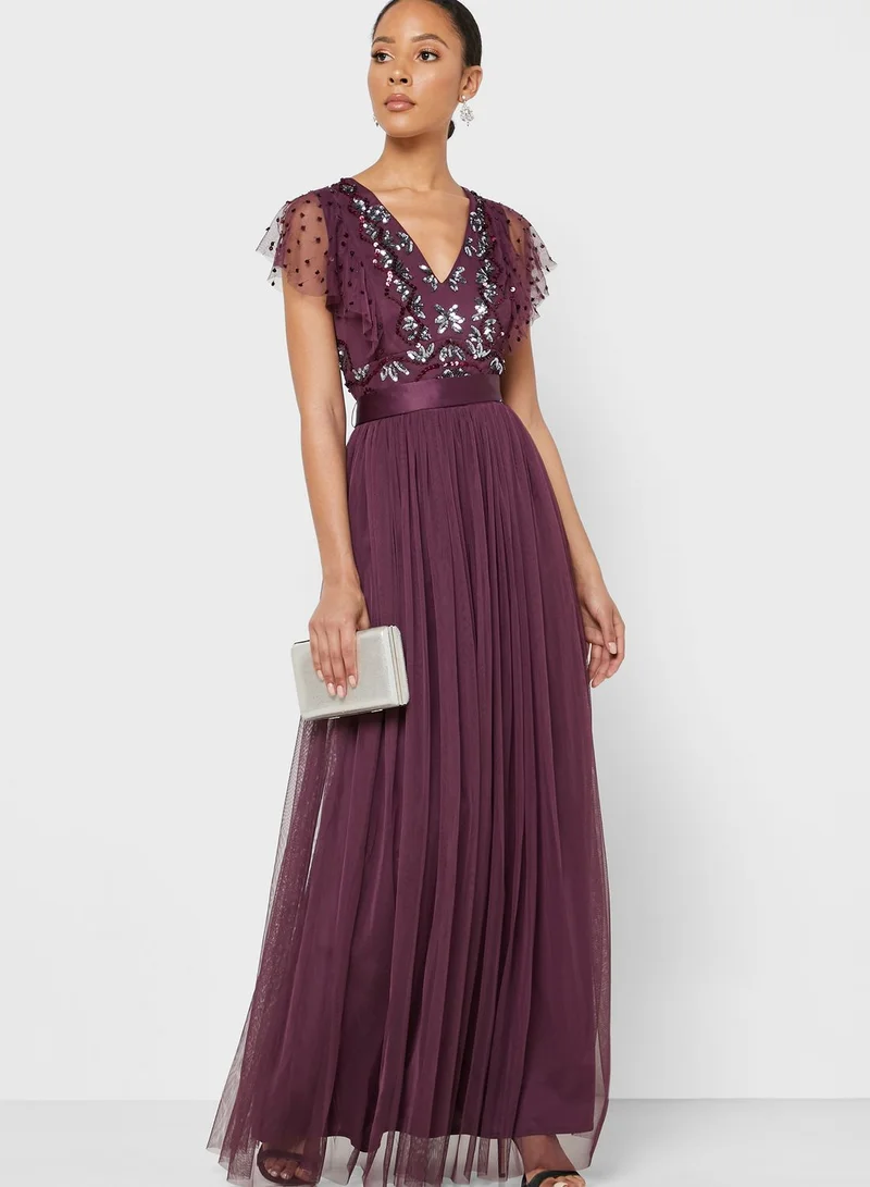 Maya Pleated Embellished Wrap Dress