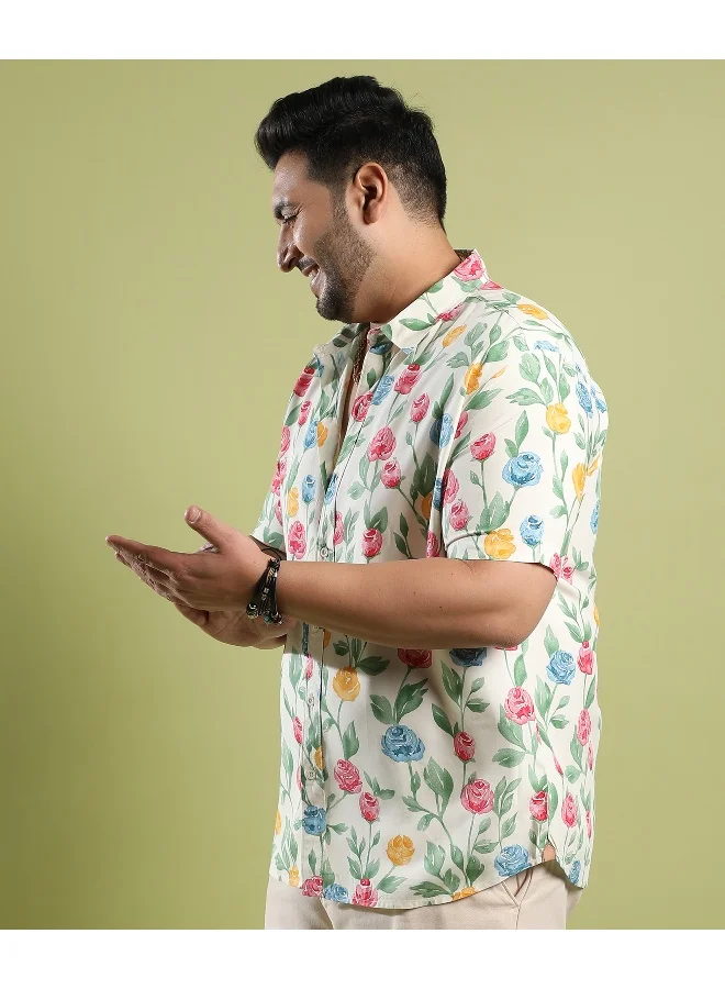 Instafab Plus Men's Multicolour Rose Garden Print Shirt