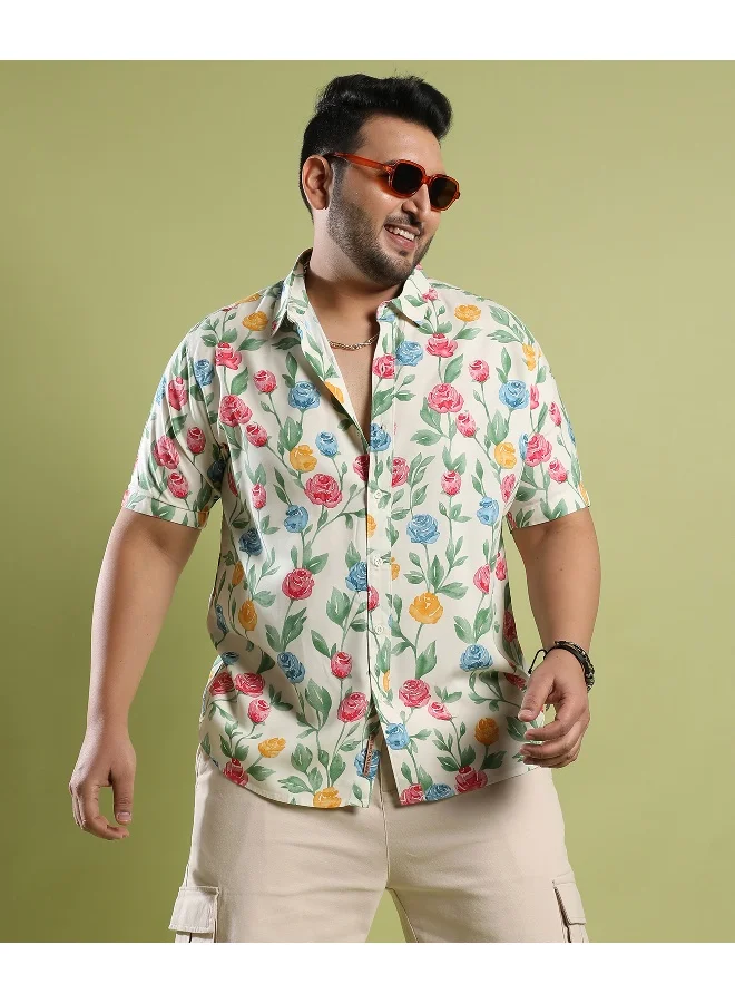 Instafab Plus Men's Multicolour Rose Garden Print Shirt