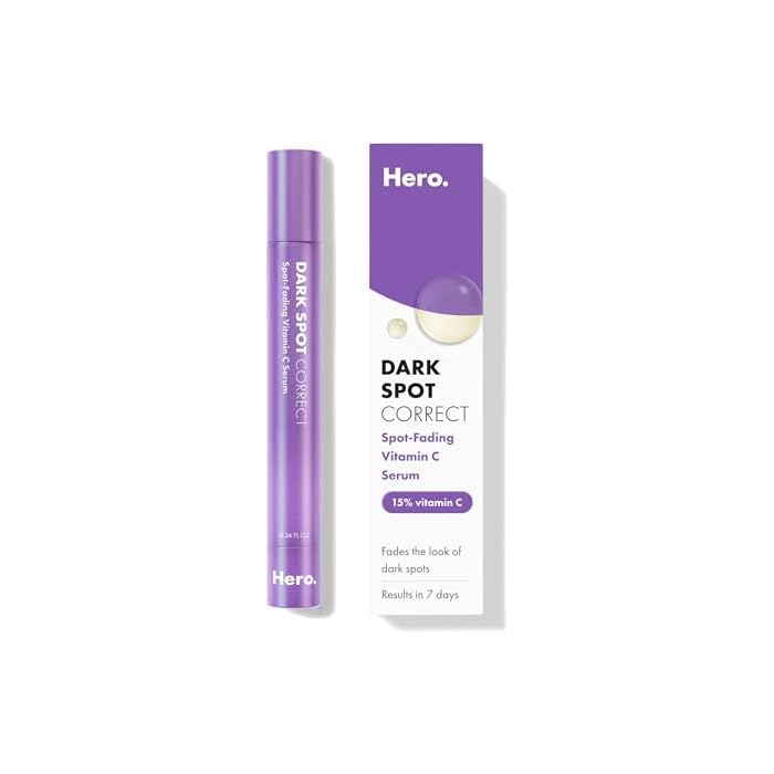 Hero Cosmetics Dark Spot Correct Spot-Fading 15% Vitamin C plus Hyaluronic Acid Serum. Improves the Look of Post Blemish Marks in 7 Days. Twist Applicator and Rollerball Tip for Easy Application. 10mL