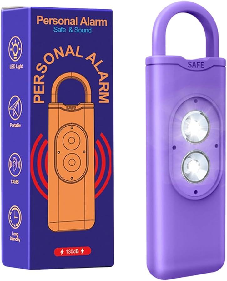 جهاز إنذار شخصي قابل للشحن باللون الأرجواني مع صفارة عالية وفلاش LED للدفاع عن النفس - Image 4