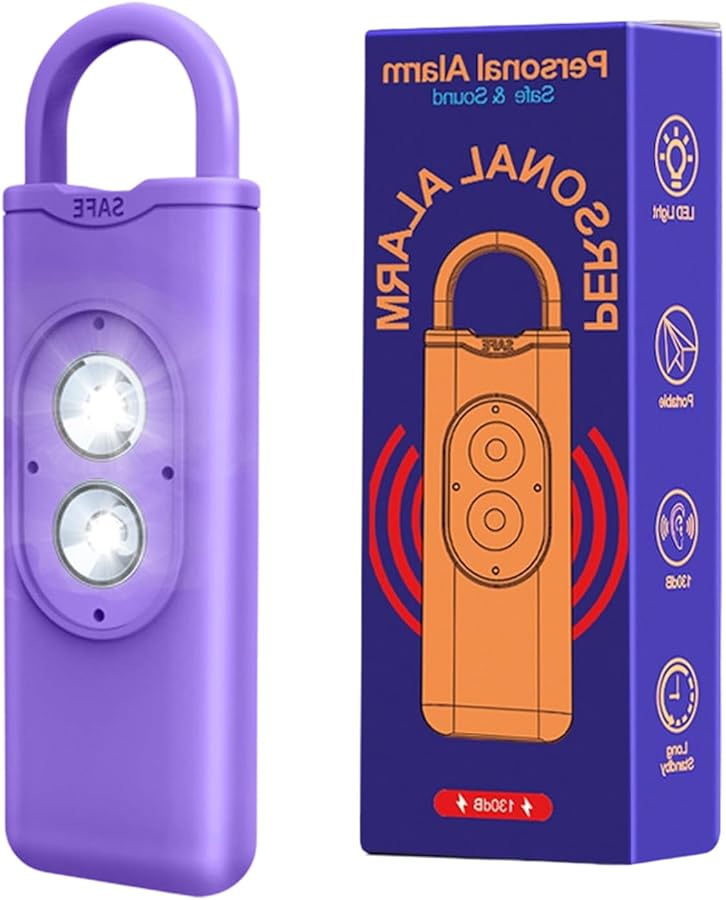 جهاز إنذار شخصي قابل للشحن باللون الأرجواني مع صفارة عالية وفلاش LED للدفاع عن النفس - Image 2