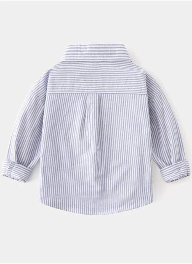 يونيكي Blue Collared Long Sleeve Applique Shirt