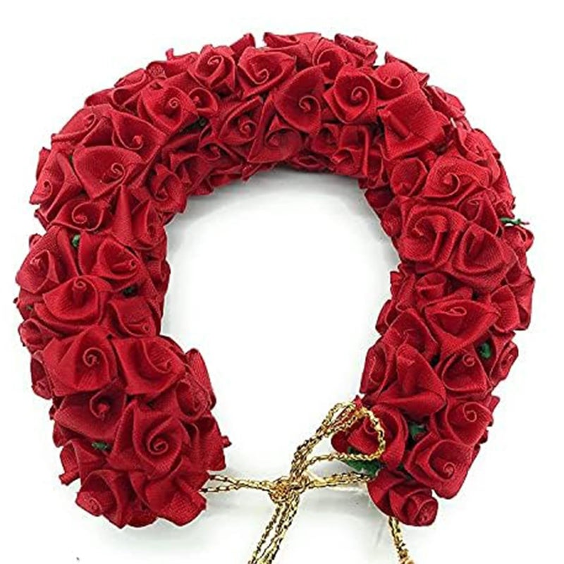 Ervio Red and Golden Artificial Gajra for Hair Bun Juda for Women and Girls Traditional Floral Veni for Wedding Temple Dance Pooja Festive Hairstyles (2 psc) - Image 4