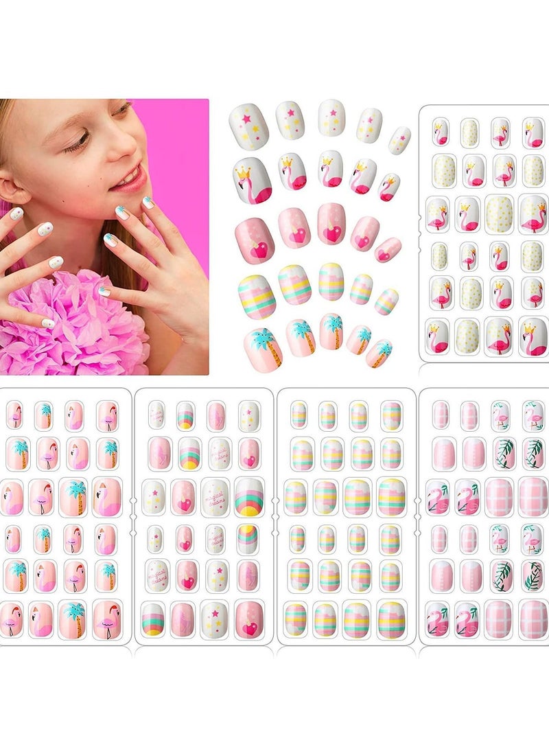نيبمينينت Kids False Nails, Children Press on Fake Tip Cartoon Full Cover Short Fingernail Artificial for Girls Art Decoration (120 Pcs) - Image 1