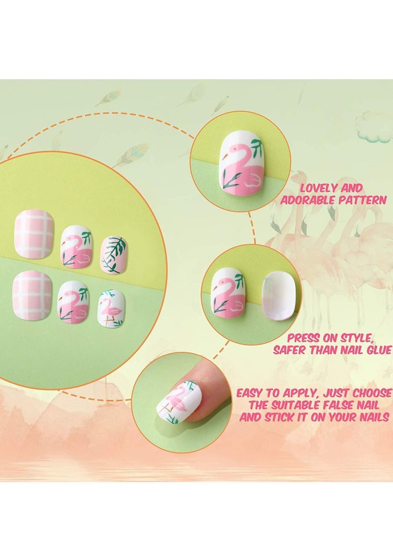 نيبمينينت Kids False Nails, Children Press on Fake Tip Cartoon Full Cover Short Fingernail Artificial for Girls Art Decoration (120 Pcs) - Image 3