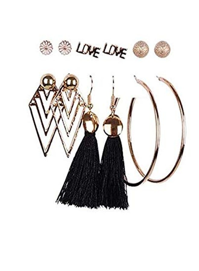 STAR WORK - Pairs Bohemian Tassel Earrings Set Vintage National Style Leather Heart Shape Earrings Acrylic Stud Hoop Drop Dangle Earrings for Women Girls (T-3) - Image 5