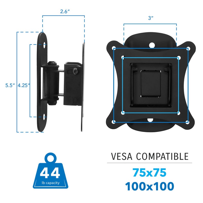 Mount-It! Small TV Wall Mount for 19â€“32 Inch Flat Screen TVs | Tilt and Swivel TV Wall Mount | Low Profile 2.4â€ Design | VESA 75x75 100x100 | Single Stud Installation | 44 lb Capacity - Image 5