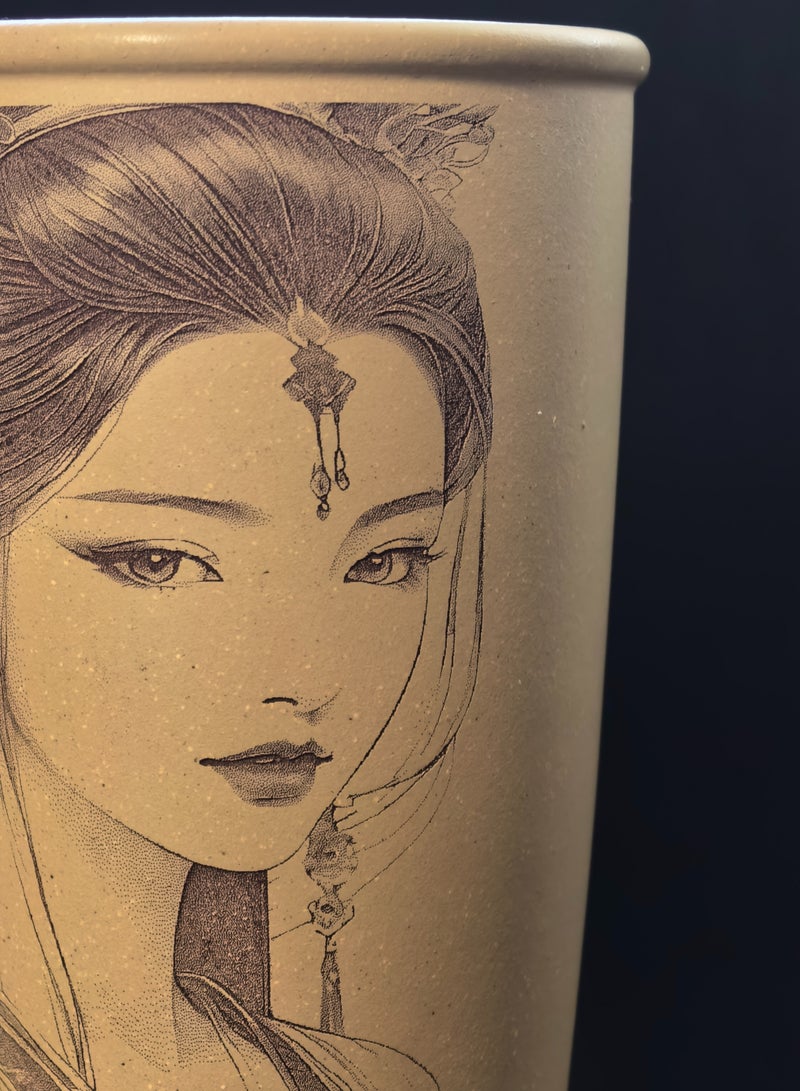 بيوينتي كوب ييشينغ من الرمل الأرجواني (طين دوان) من خام أصلي مزين برسم مشاهدة الجمال - Image 3