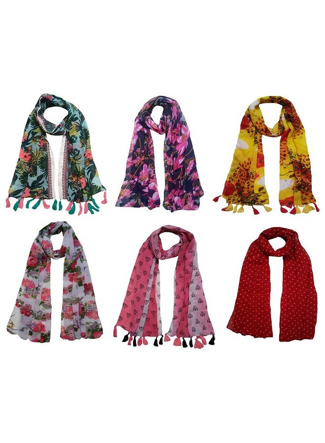 Magic MAGIC Printed Combo Scarfs for Girl's, Ladies and Women Light Weight and Soft Poly Cotton Fabric Scarves (Multicolor,S02-(Pack of 6) - Image 1