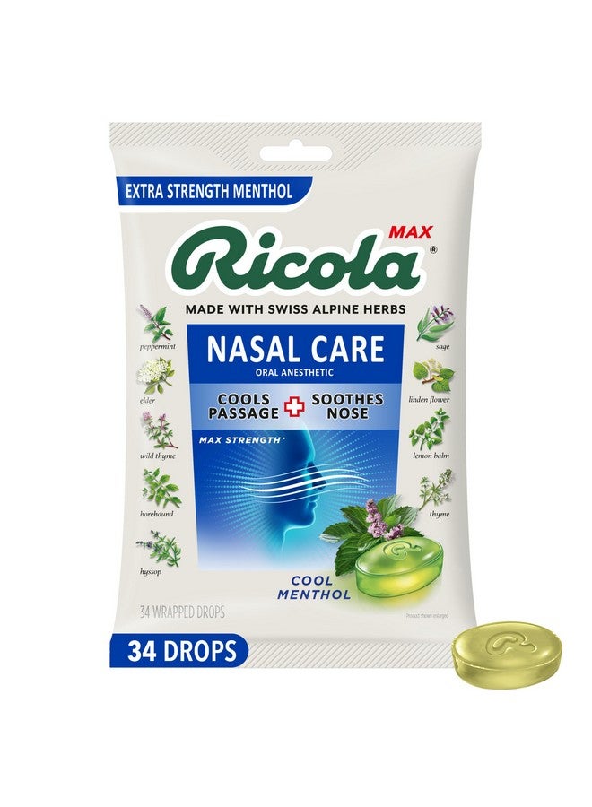 Ricola Ricola Max Cool Menthol Nasal Care Large Bag | Cough Suppressant Drops | Dual Action Liquid Center | Soothing Long-Lasting Relief - 34 Count (Pack of 1)  - Image 1