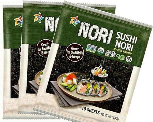 Kimnori Organic Roasted Seaweed Sushi Nori Sheets 30 Sheets 3Pack Professional Grade Full Size Nori for Sushi Kimbap California Crafted Keto Vegan Superfood USDA Organic NonGMO GlutenFree 25 Gram 088 Ounce - Image 1