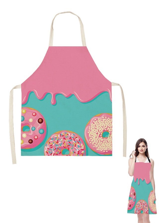 Cartoon Ice Cream Chef Apron Bib, Cotton Canvas Apron with Adjustable Straps, Cooking Baking Hairstylist Woodworking Welding Work Bib Apron (Pink) - Image 1