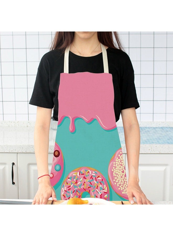 Cartoon Ice Cream Chef Apron Bib, Cotton Canvas Apron with Adjustable Straps, Cooking Baking Hairstylist Woodworking Welding Work Bib Apron (Pink) - Image 4