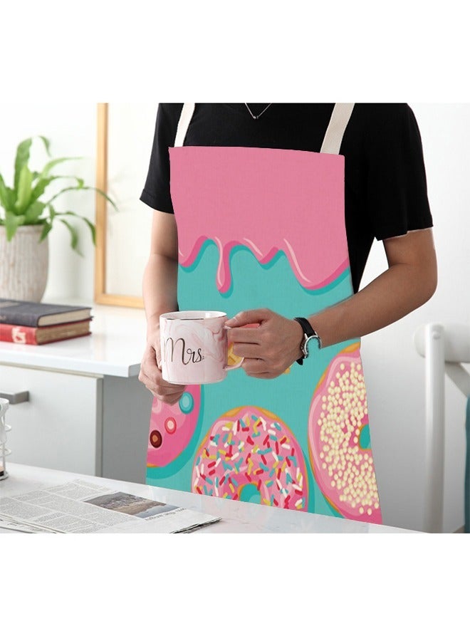 Cartoon Ice Cream Chef Apron Bib, Cotton Canvas Apron with Adjustable Straps, Cooking Baking Hairstylist Woodworking Welding Work Bib Apron (Pink) - Image 5