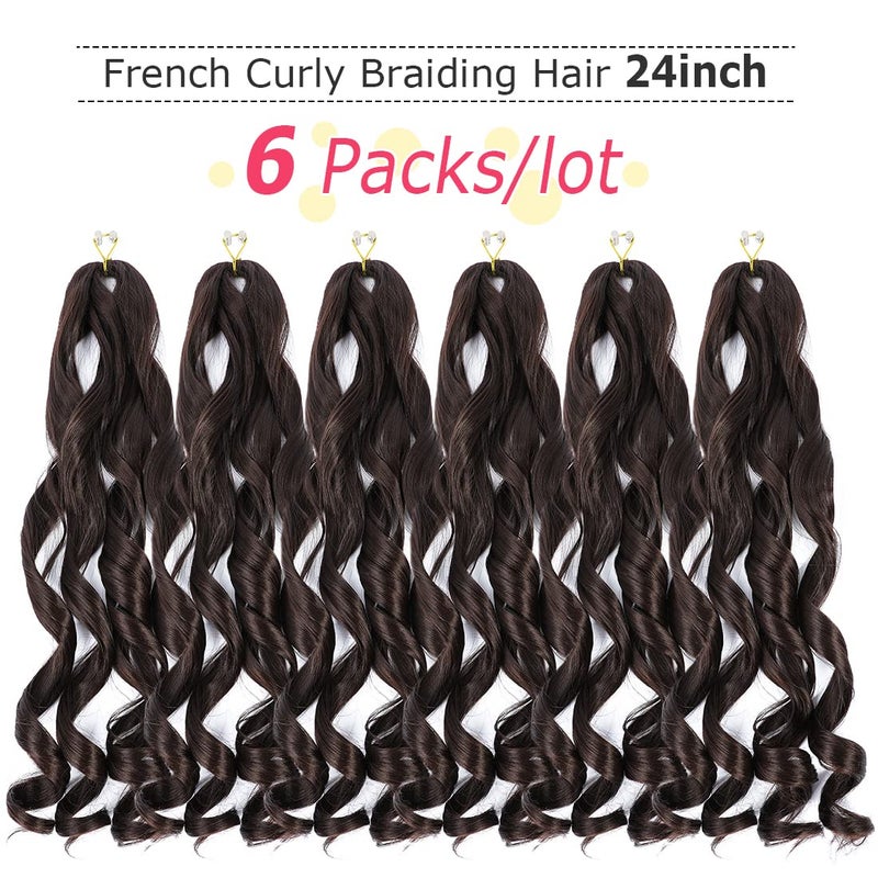 WIPPORYA 6 Packs French Curls Braiding Hair 24 Inch Loose Wave Bouncy Braiding Hair with curly ends Pre Stretched 100g/pack Yaki Curly Hair for Black Women Hair Extensions (#4) - Image 2