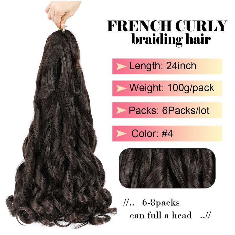 WIPPORYA 6 Packs French Curls Braiding Hair 24 Inch Loose Wave Bouncy Braiding Hair with curly ends Pre Stretched 100g/pack Yaki Curly Hair for Black Women Hair Extensions (#4) - Image 3