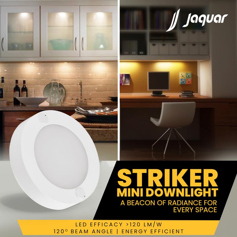 Jaquar 3W Striker Mini Round Surface Ceiling/Downlight | No False Ceiling Required | Surface Ceiling Light for Cabinet, Wardrobe, Office Space | Cool White (Pack 8) - Image 3