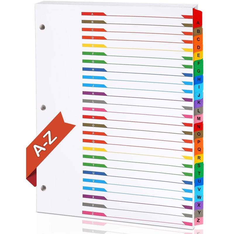 Coidea Alphabet Binder Dividers for 3 Ring Binder, COIDEA A-Z Dividers for 3 Ring Binder, Multicolor A-Z Binder Dividers with Customizable Table of Contents Page, ABC Alphabet Tabs for School Office - Image 1