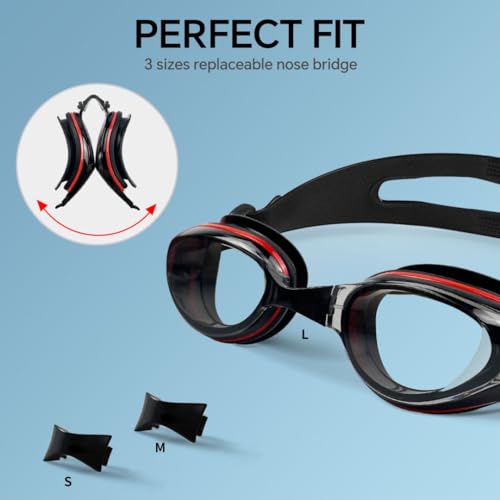 AIKOTOO Swim Goggles, Nearsighted Swimming Goggles Shortsighted Swim Goggles Anti Fog UV Protection Fit for Adult Men Women Youth Black And Red -4.5 - Image 4