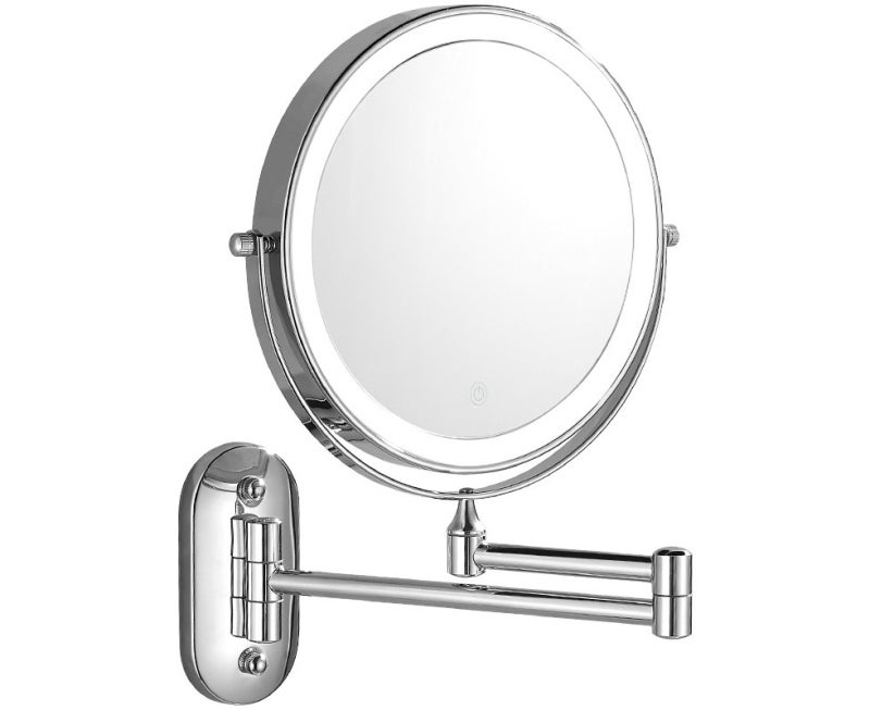 مرآة مكياج LED بتكبير مزدوج 10X و1X ووضوح عالي - دوران بزاوية 360 درجة وذراع مرن ومطول - إضاءة LED قابلة للتعديل بتحكم ملمسي للاستخدام في الحمام للمكياج واللحاقة والعناية بالوجه