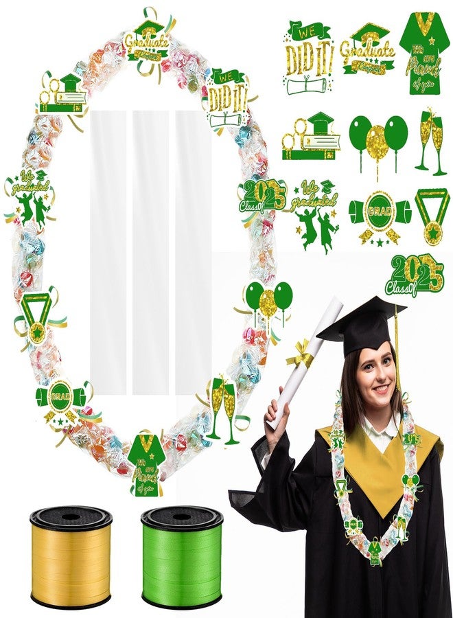 yesaior 60 Sets Graduation Candy Lei Making Kit, 2 Rolls Ribbons 60 Pcs Clear Poly Tubing Bags and 60 Pcs Paper Cut, 2026 Graduation Lei Making Kit, 2026 Party Supplies (Green Gold) - Image 1